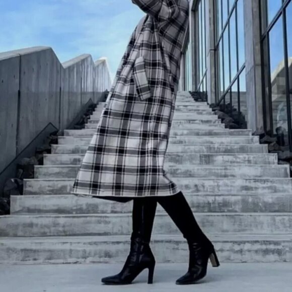 ZARA WOMEN PLAID KNIT COAT OVERSIZED CHECK DOUBLE BREASTED 6873/159 ECRU M NWT - Picture 3 of 9